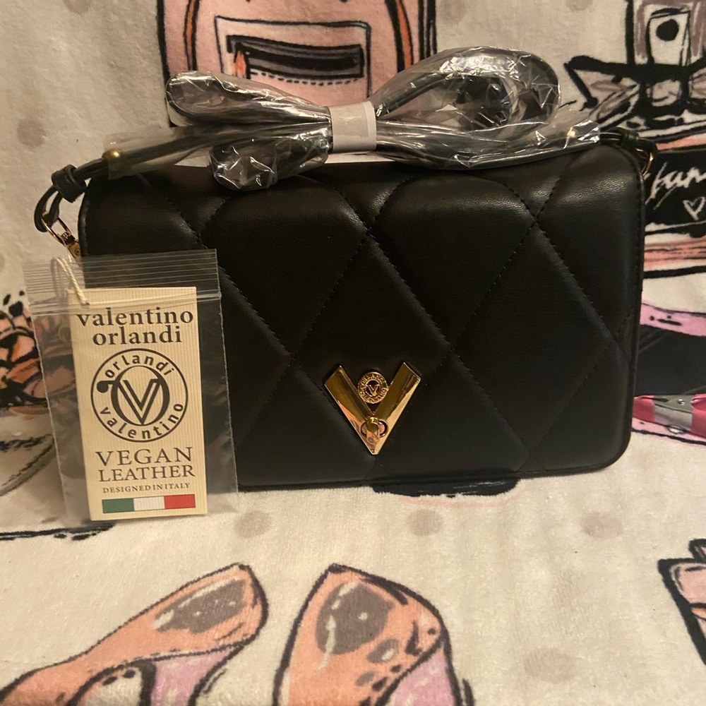 Valentino Orlandi Quilted Black Crossbody Bag